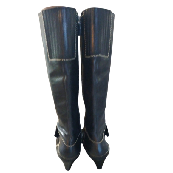 Fossil Black Leather Knee High Wedge Boot Size 8 - Picture 7 of 15